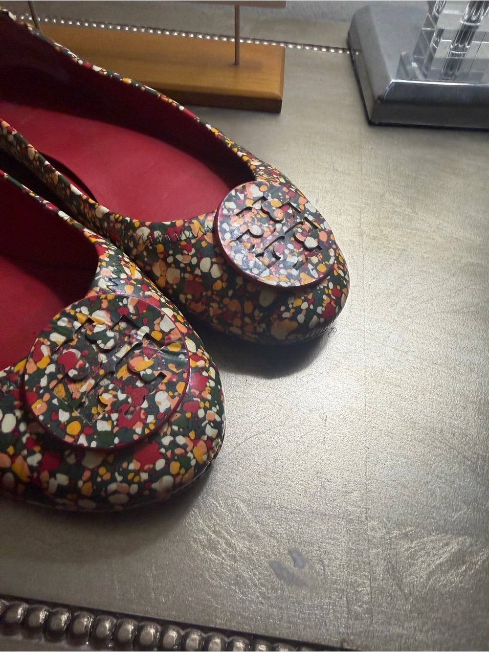 Tory Burch Multicolor Confetti Logo Ballet Flats with Red Lining